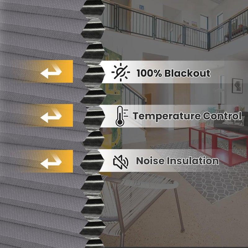 SUNFREE Cellular Shades Cordless Blackout Blinds Honeycomb Window Shades for Bedroom, Blinds for Window and Door, Home and Office, White-Grey, 31" W x 64" H SUNFREE - Image 5